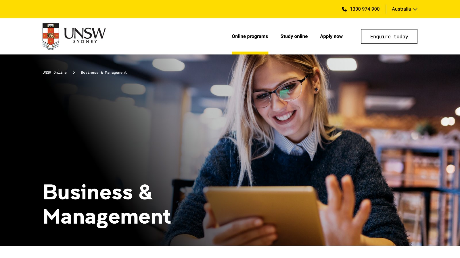 Business and Management page on desktop